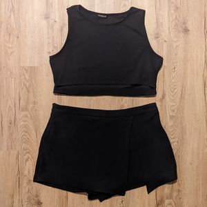 SheIn black two piece set skort and crop top